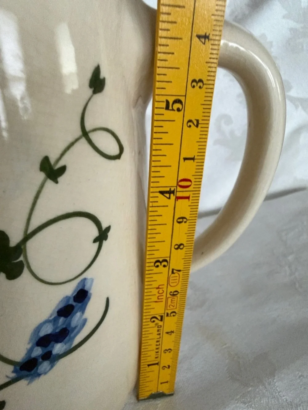 Cow Creek Pottery Pitcher, Hand-Made & Painted Bluebonnets, Vintage, 6.5” x 4.5” - Picture 10 of 10